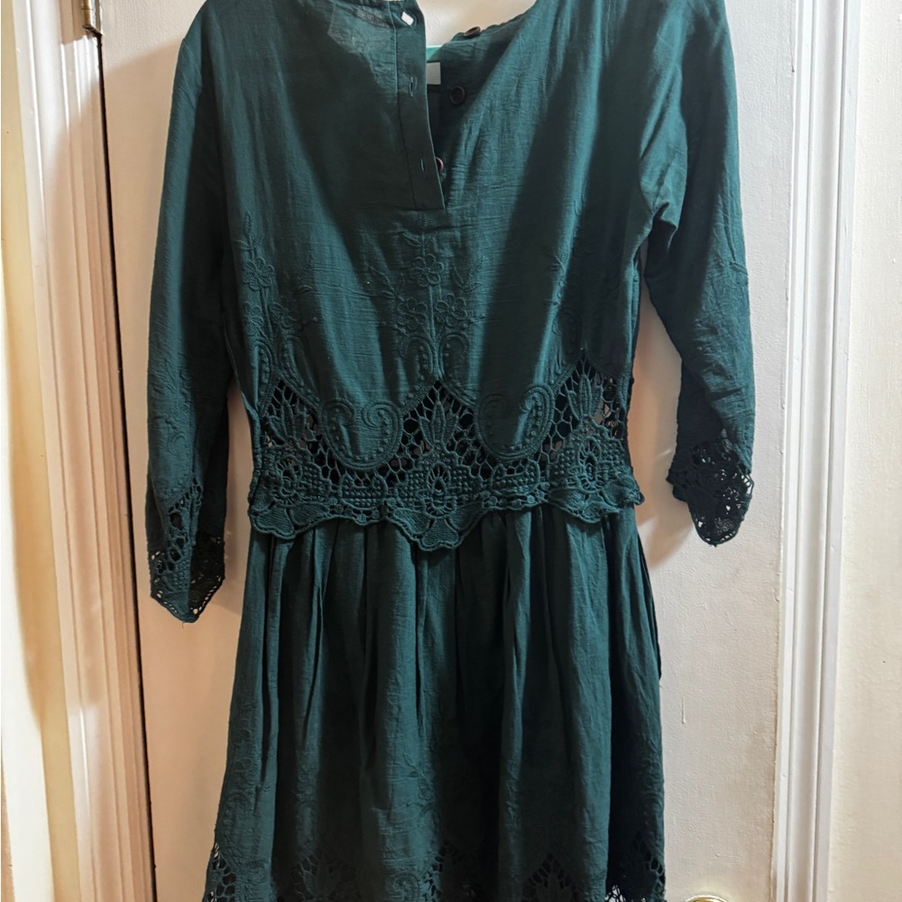 Elegant Green cotton eyelet Dress